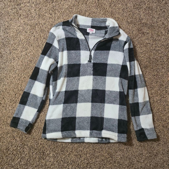 Women's Black White Plaid Fleece 1/4 Zip Sweatshirt S - Picture 1 of 4